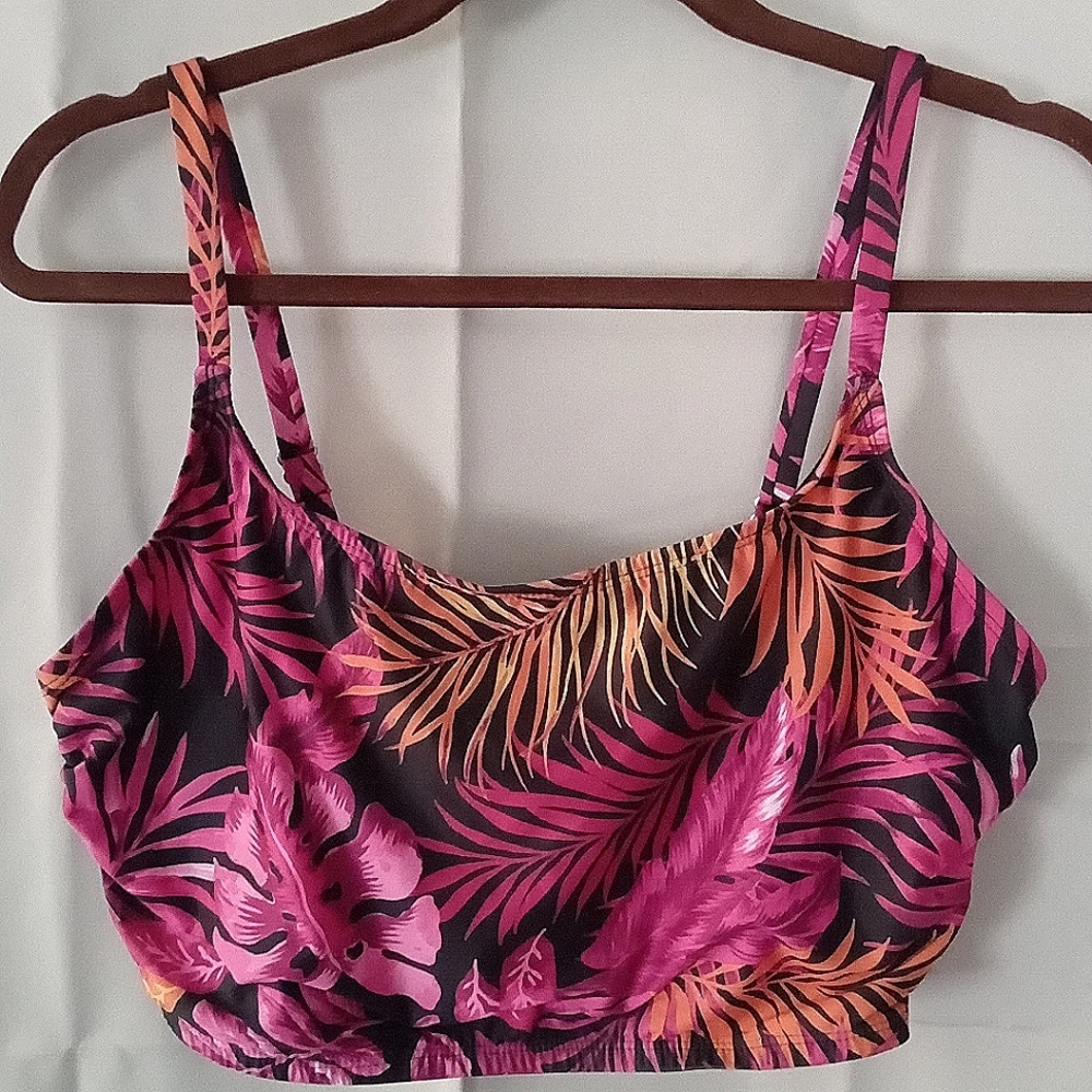 Avon, bikini top, size 1x, adjustable straps, pink/black/orange